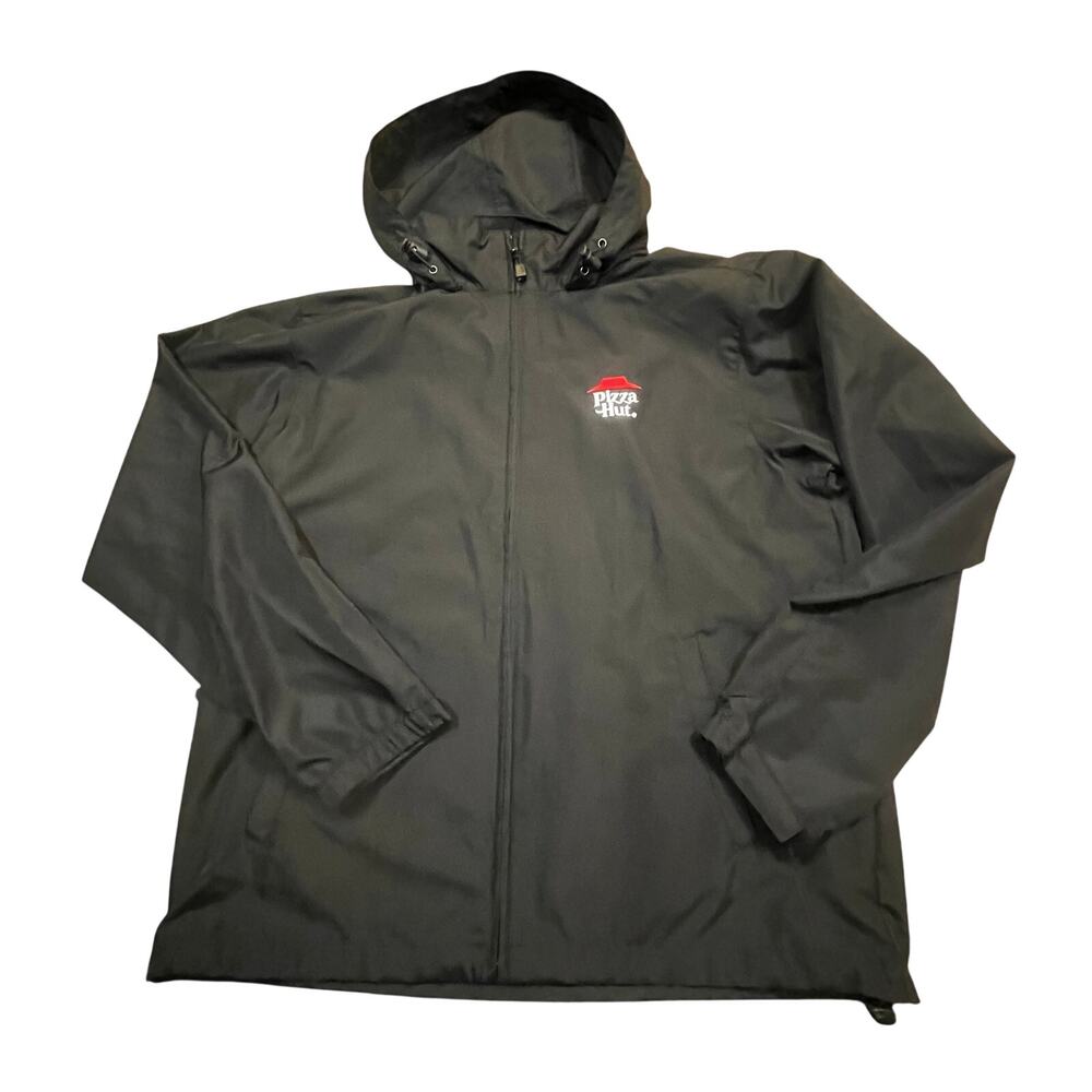 Pizza Hut Employee Logo Hooded Windbreaker Jacket Black Mens M Lightweight